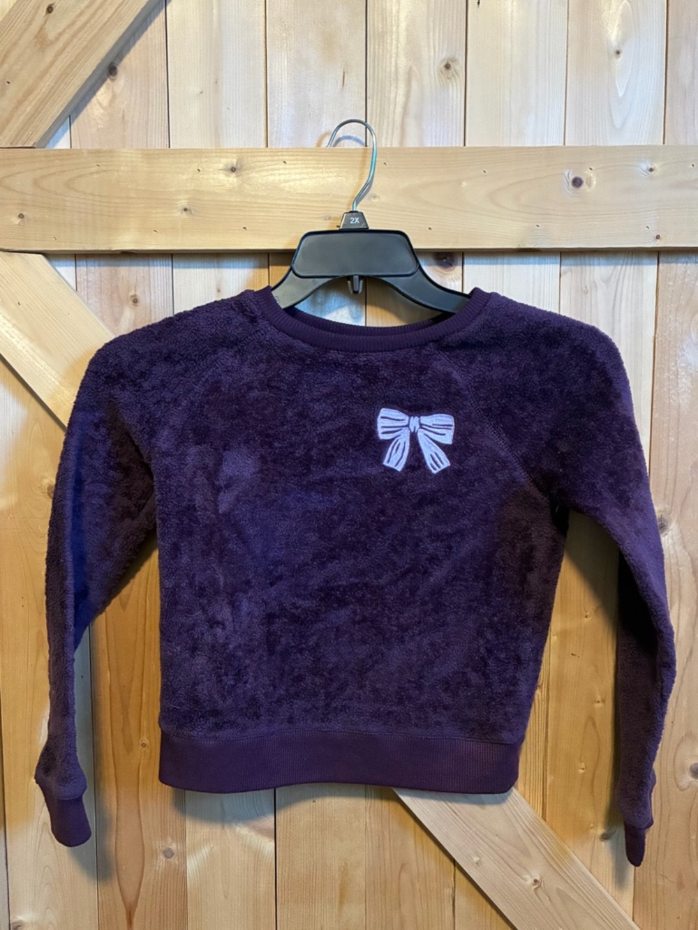 Cat & Jack Plush Long-Sleeve Top in Deep Purple with embroidered Bow